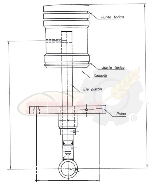 PISTON PARA PESADORA DIVISORA SUBAL COMPACT ANTIGUA CSMCOMPACT ANTIGUA Ø110mm EJE LARGO