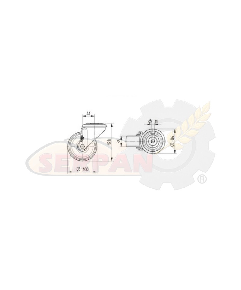 RUEDA PARA HORNO ANTICALÓRICA ANTIRUIDO AGUJERO PASANTE 100MMØ ACERO GALVANIZADO