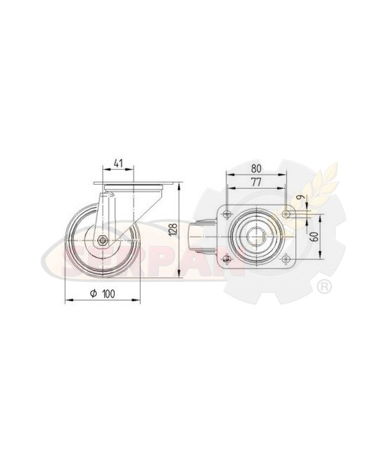 RUEDA PARA HORNO ANTICALÓRICA ANTIRUIDO PLATAFORMA 100 MMØ ACERO GALVANIZADO