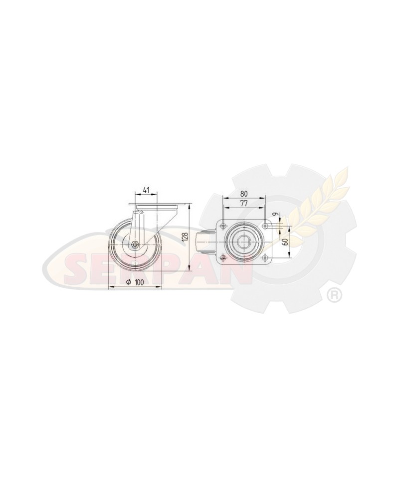 RUEDA PARA HORNO ANTICALÓRICA ANTIRUIDO PLATAFORMA 100 MMØ ACERO GALVANIZADO