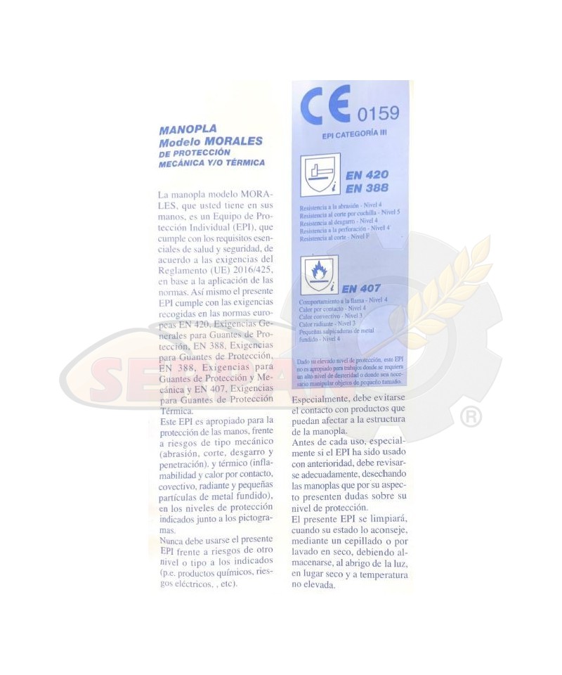 MANOPLA PROTECCION TERMICA O MECANICA MORALES S-88 GUANTES TERMICOS PARA HORNOS DE PANADERIA Y PASTELERIA