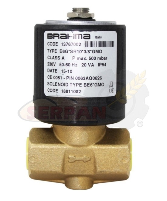 ELECTROVALVULA GAS BRAHMA 3/8" E6G*SR10 CODE 13767002 HORNO DOBRA