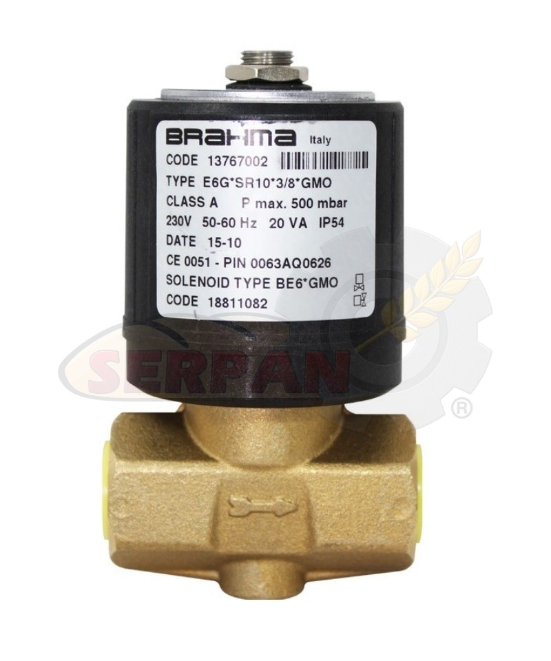ELECTROVALVULA GAS BRAHMA 3/8" E6G*SR10 CODE 13767002 HORNO DOBRA