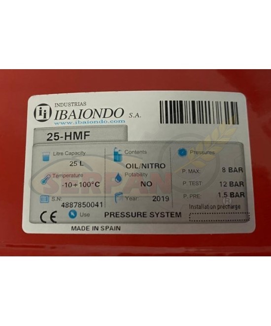 VASO EXPANSION GASOLEO IBAIONDO 25LTS. 8 BAR