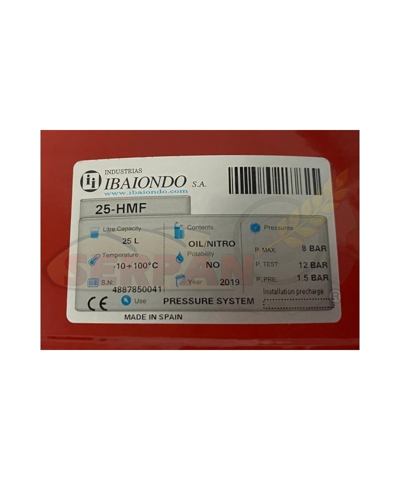 VASO EXPANSION GASOLEO IBAIONDO 25LTS. 8 BAR