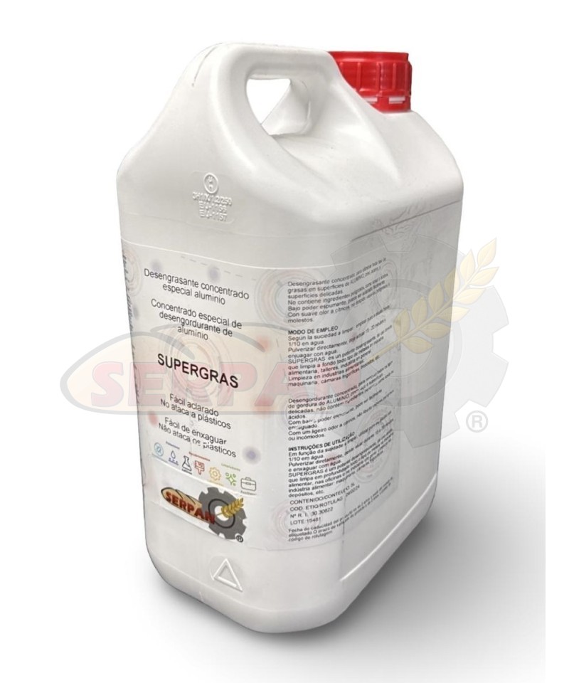 DESENGRASANTE CONCENTRADO ESPECIAL ALUMINIO SUPERGRAS PARA HORNOS Y BANDEJAS DE PANADERIA Y PASTELERIA