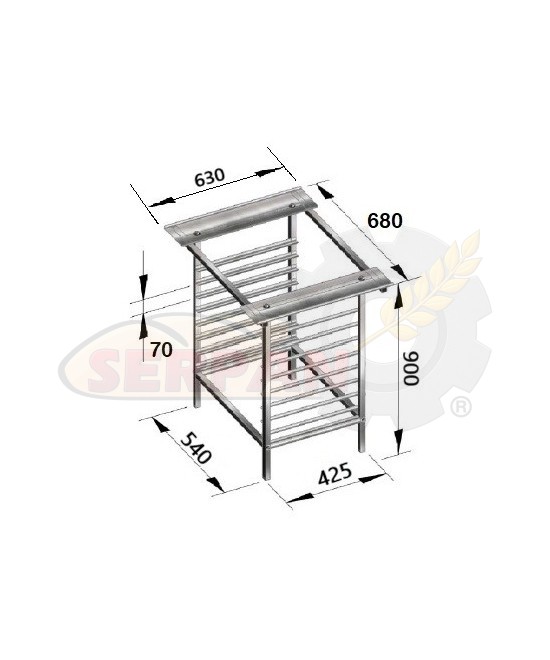 SOPORTE MESA HORNO ACERO INOXIDABLE H900 680x630x900mm